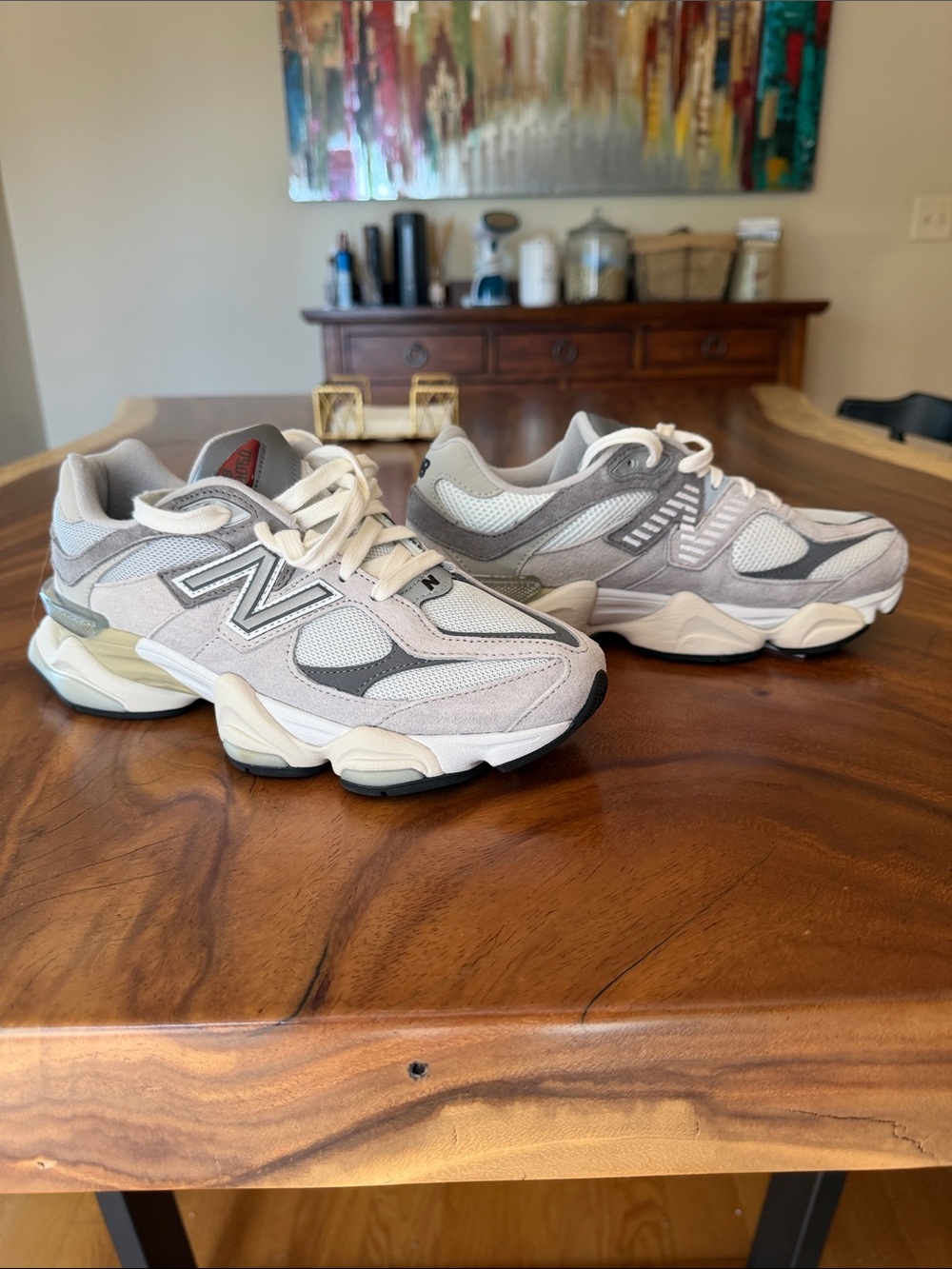 New Balance Women's Light Grey & Cream Mesh Suede Sneakers